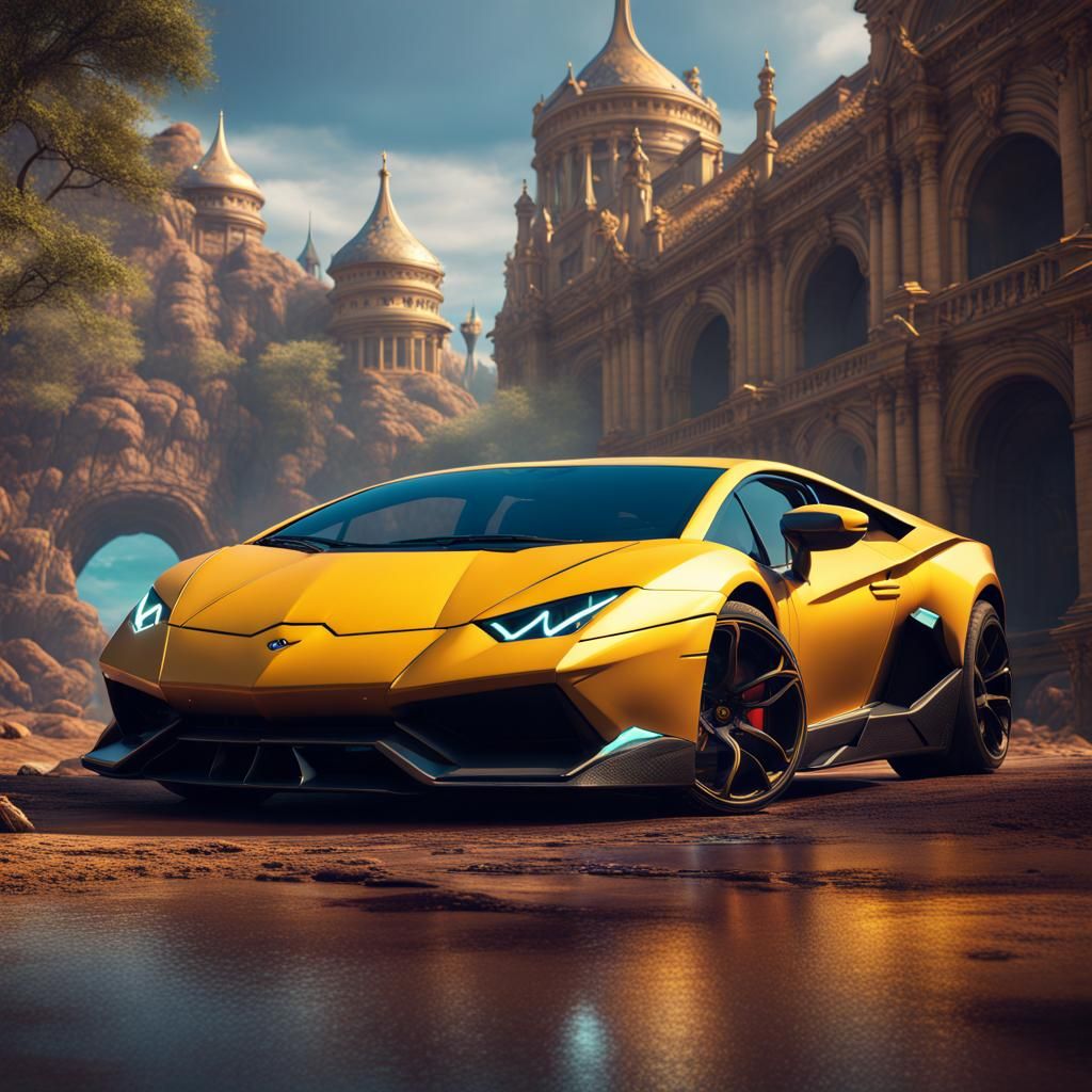 Yellow Lamborghini Matte Painting in 8K