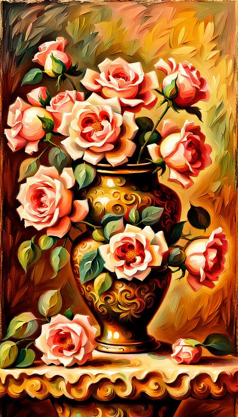 Bouquet of Pink Roses: An Impressionist Still Life