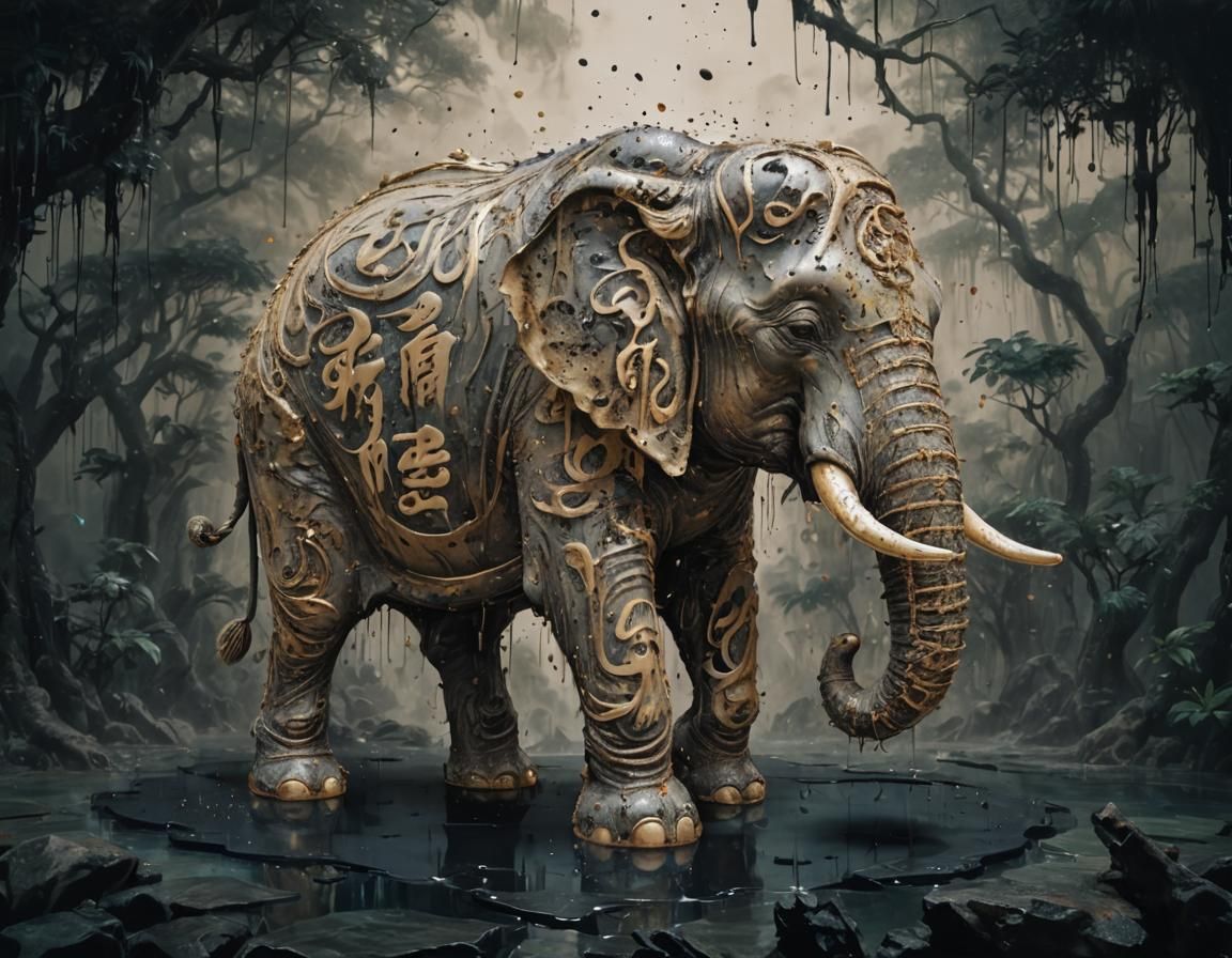 Elephant Calligraphy: A 3D Ink Art Masterpiece