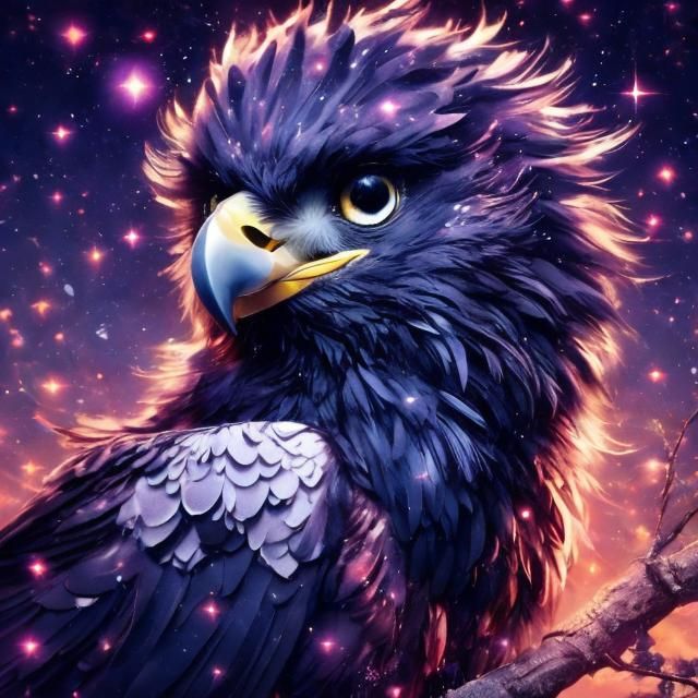 Eagle Portrait with Glowing Stars in Synthwave Style