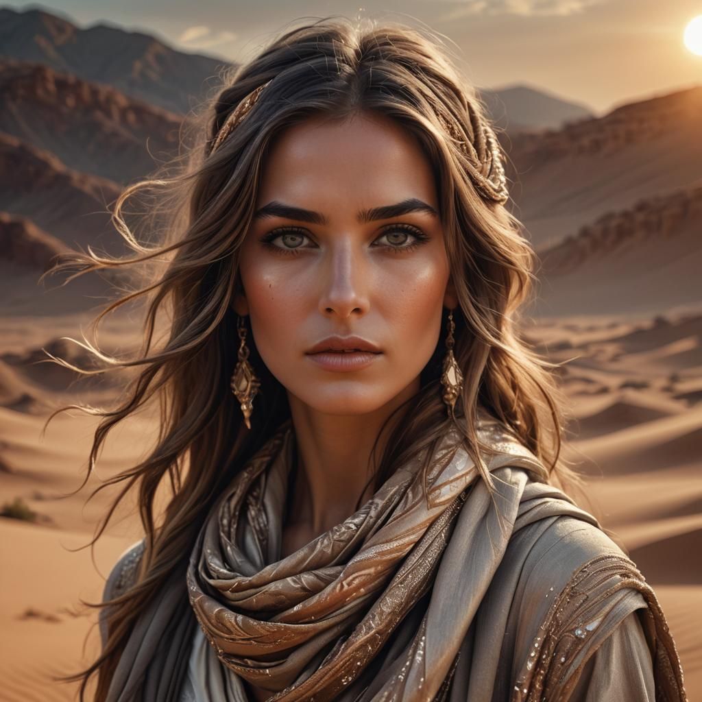 Beautiful Desert Woman with Glowing Light Backdrop