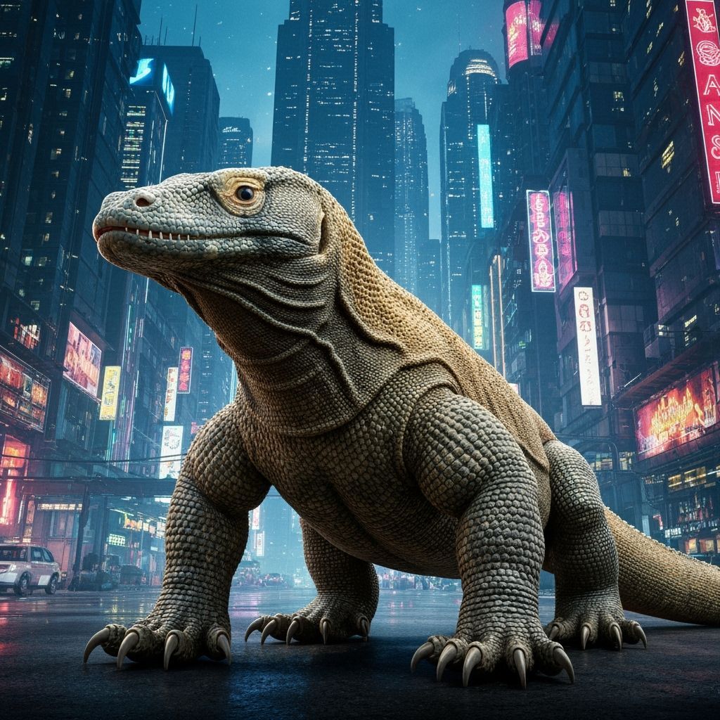 Komodo Dragon Astronaut on the Moon in 3D