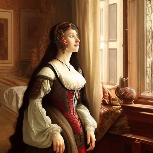 A German Renaissance woman in a bedroom