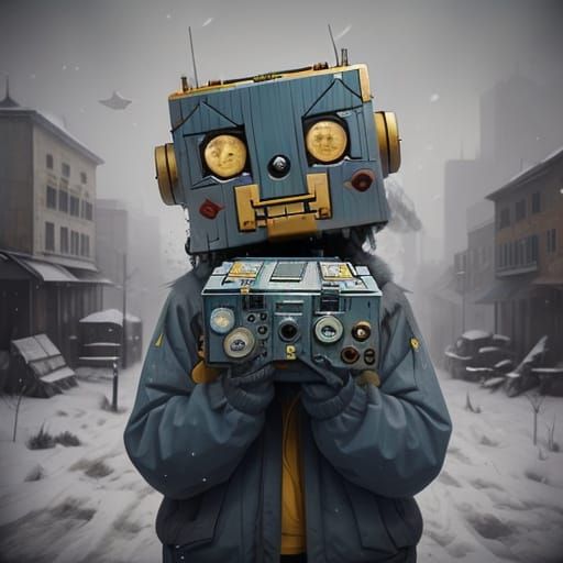 Adorable Square Robot Child in a Futuristic Aesthetic