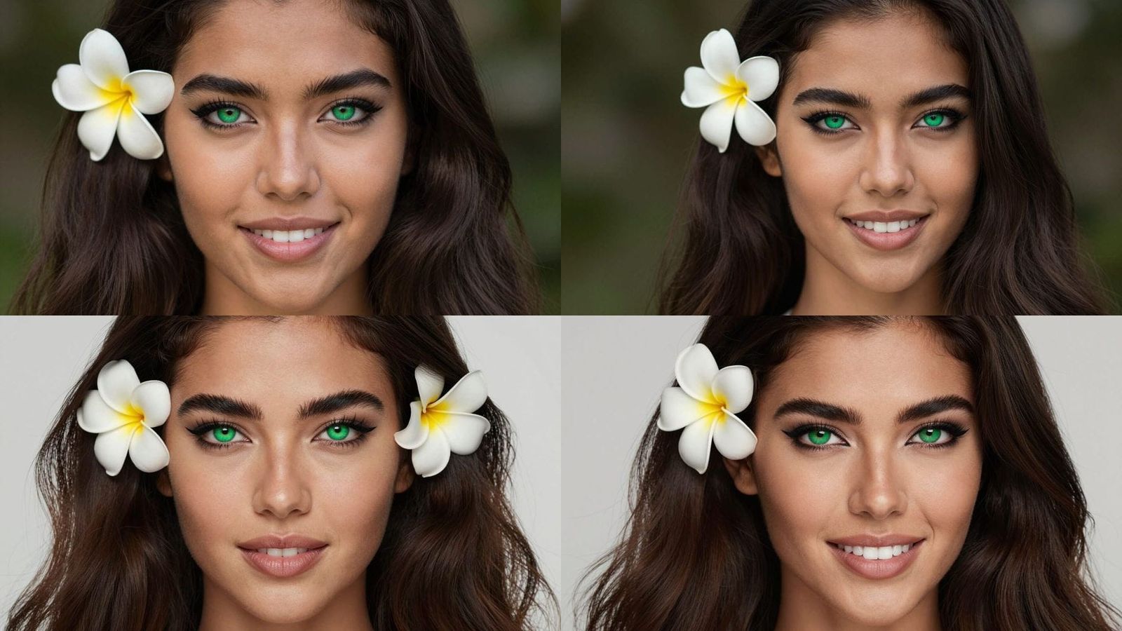 Oval Face Portrait with Emerald Eyes and Confident Smirk