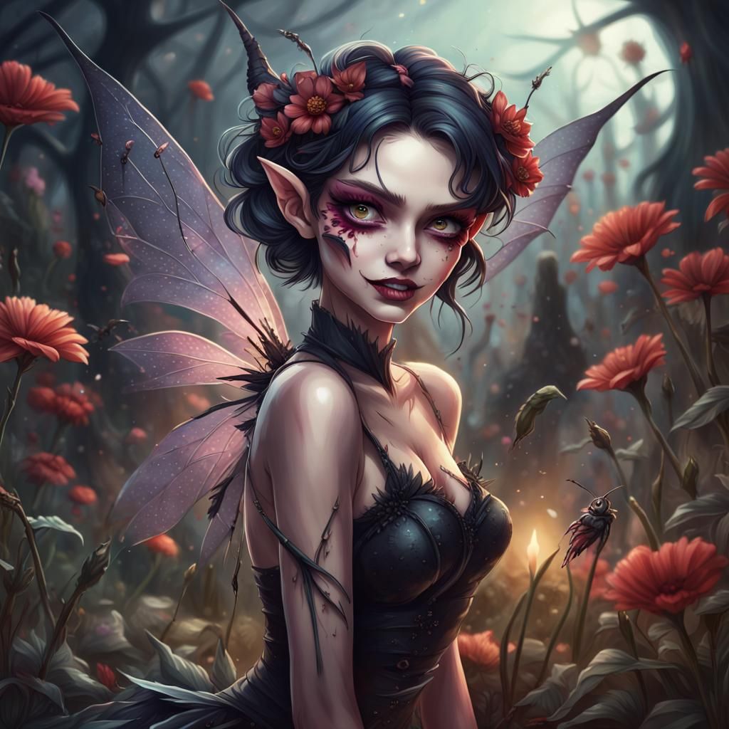 Evil Fairy with a Sinister Grin in Fantasy Garden