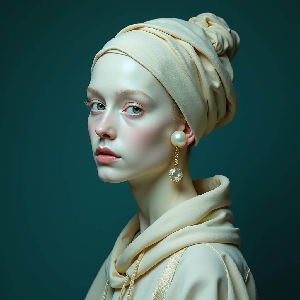 Ethereal Woman with Pearl Earring: Vermeer Style
