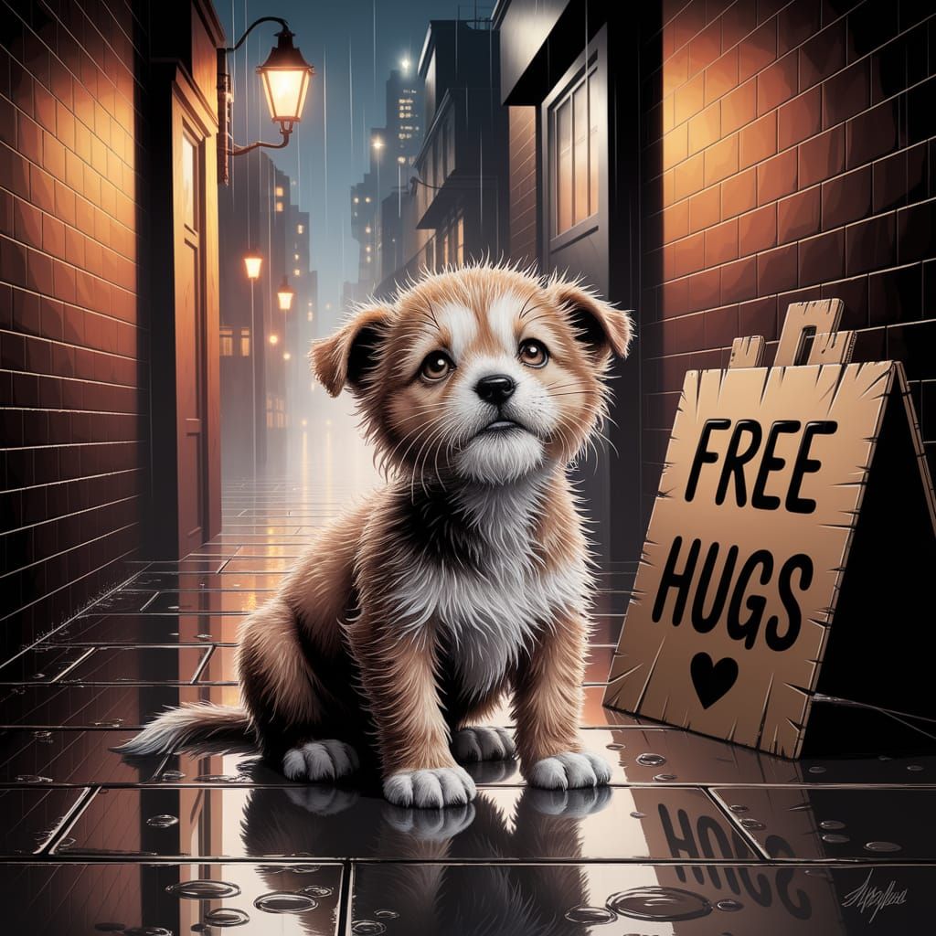 Scruffy Maltese Pup Offers Free Hugs as Airbrushed Oil Paint...