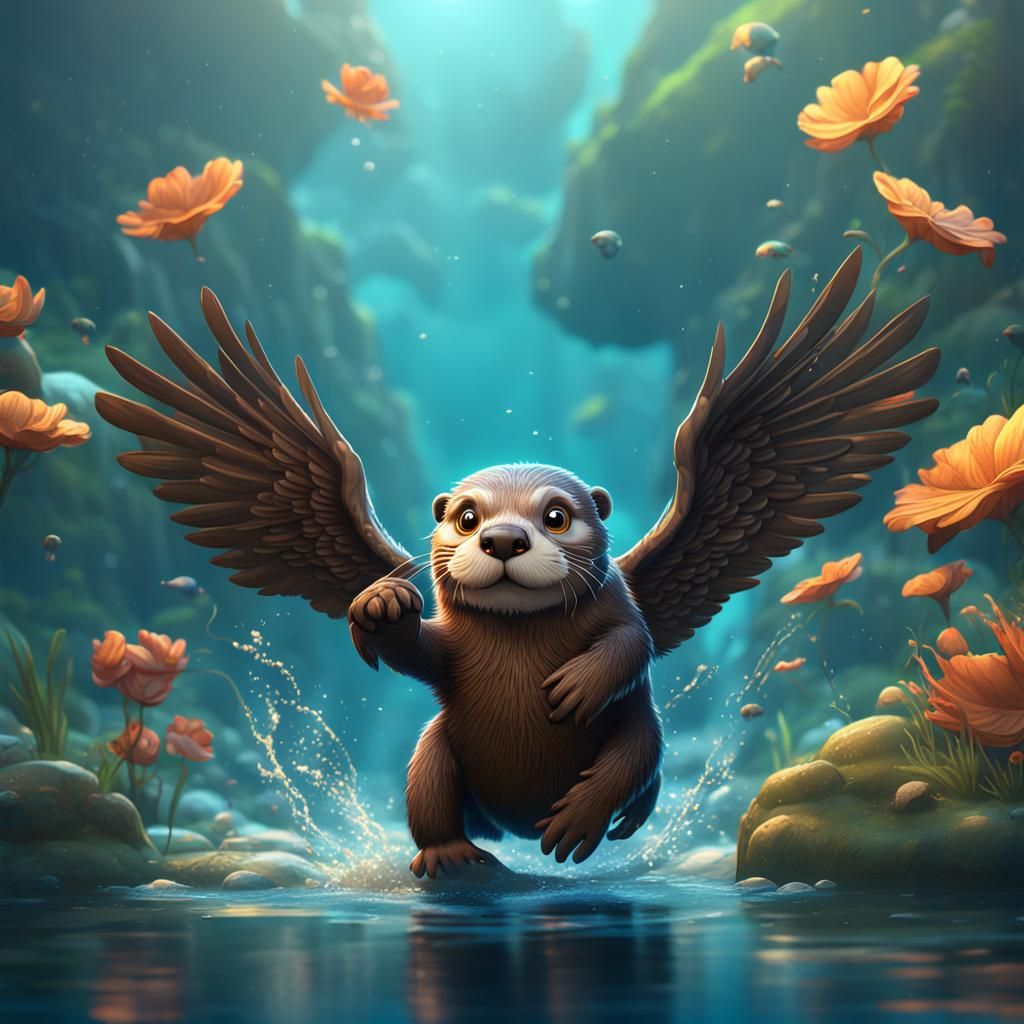 Cartoon Otter with Wings: Fantasy Concept Art