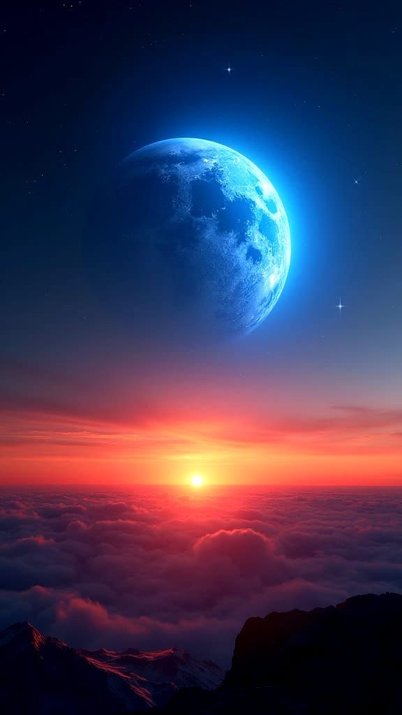 Ethereal Earth with 6 Moons in Vibrant Neon Glow