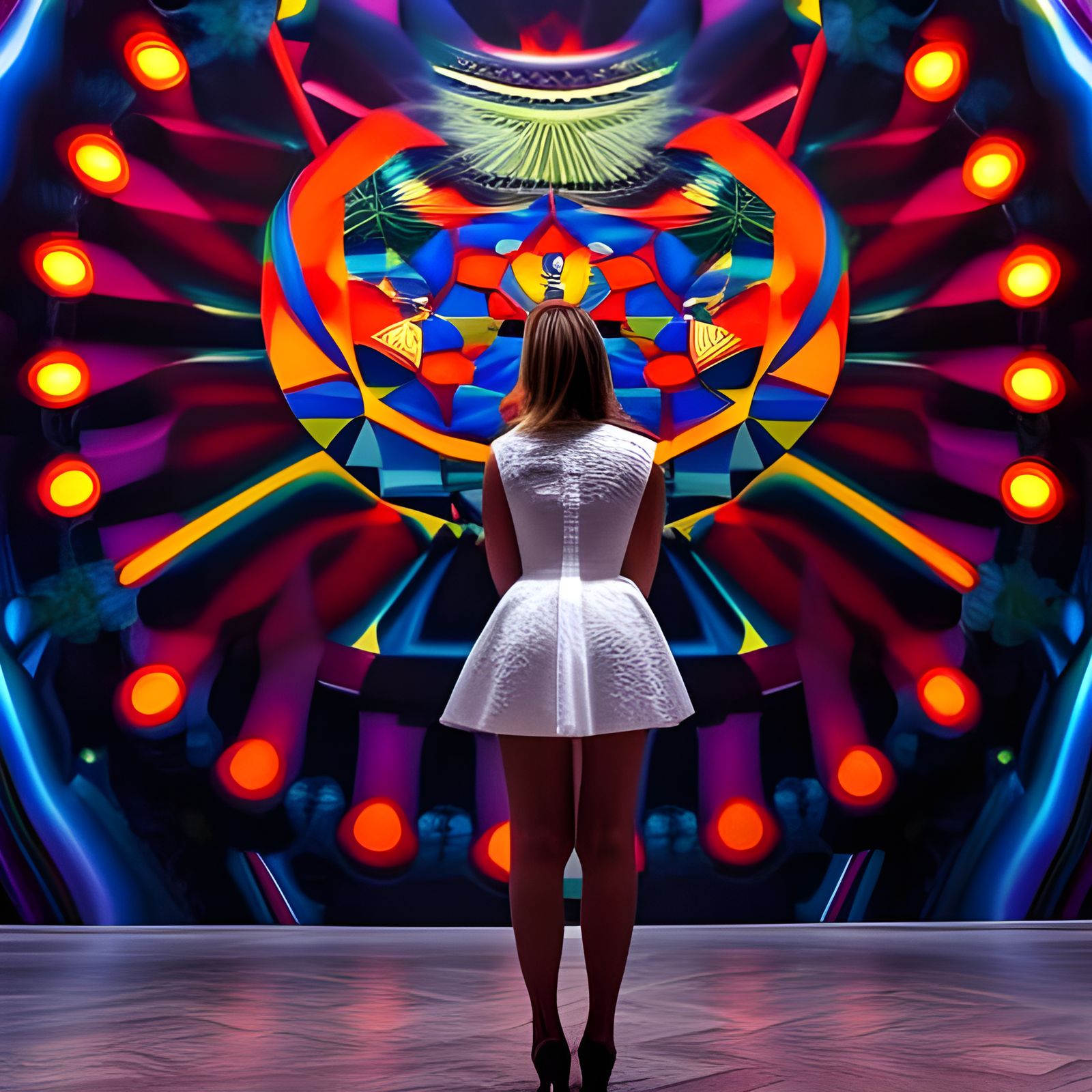 Woman in White Dress at Art Gallery