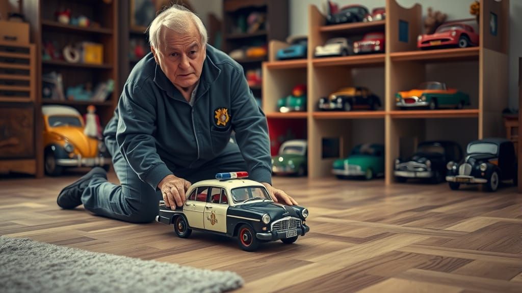 Old Man Plays with Toy Cars: Spielberg-esque Scene