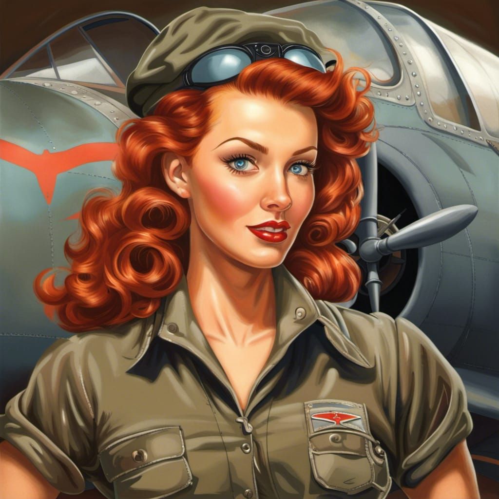 1950s Pin-Up Girl Airplane Mechanic