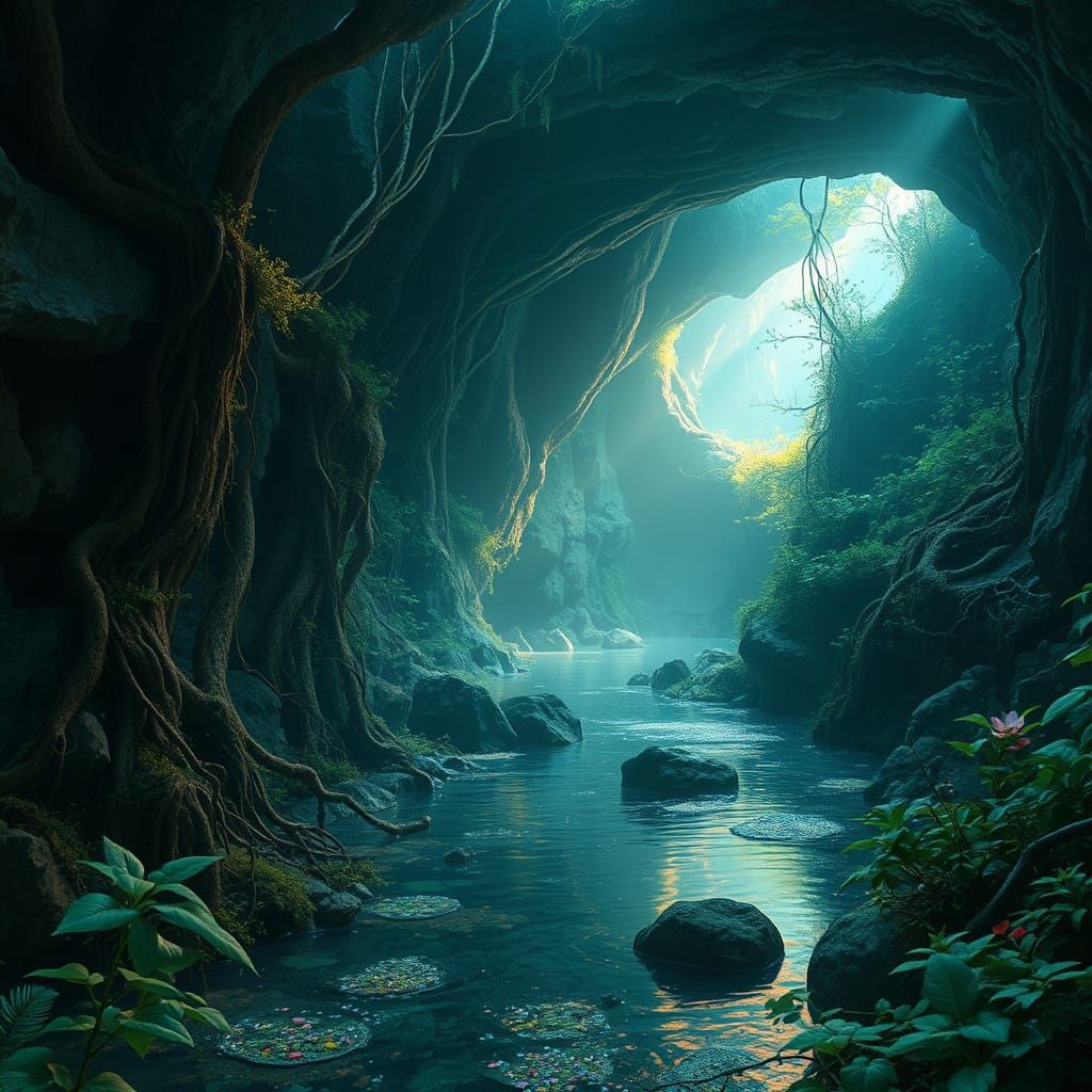 Enchanted Subterranean Realm in Ethereal Glow