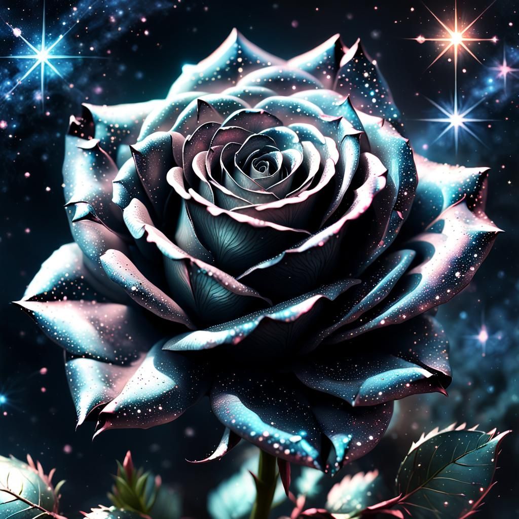 Macro Photo of Cosmic Rose in Detailed Fantasy Art