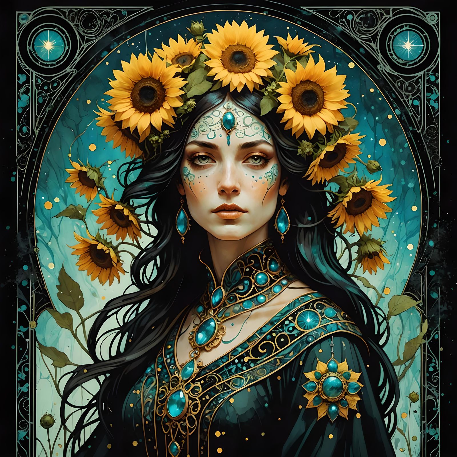 Psychedelic Goddess of Sunflowers and Starlight
