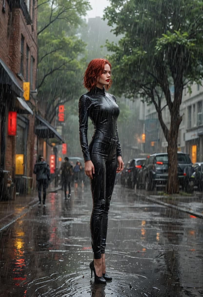 Woman in Wet Leather Ballet Shoes, Detailed Matte Painting