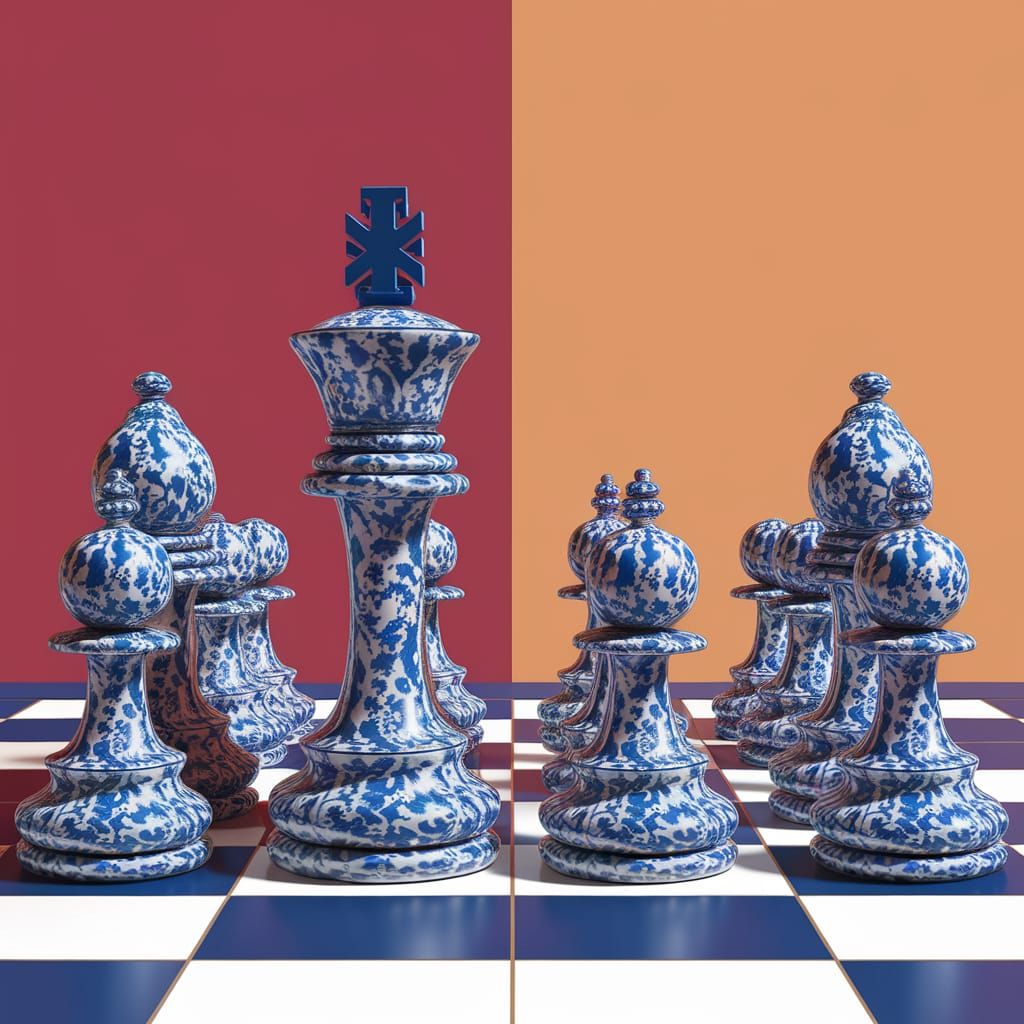 Wedgwood Chess Set on Giant Board in Vibrant Floral Style