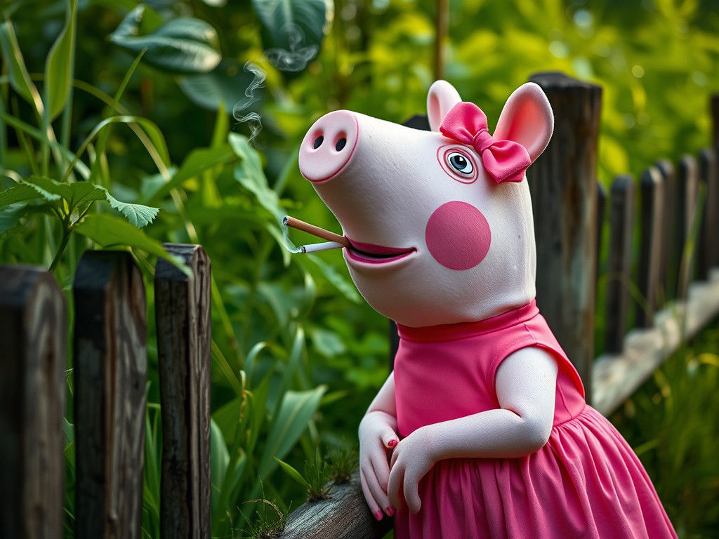 Peppa Pig Smoking: Photorealistic Gritty Realism