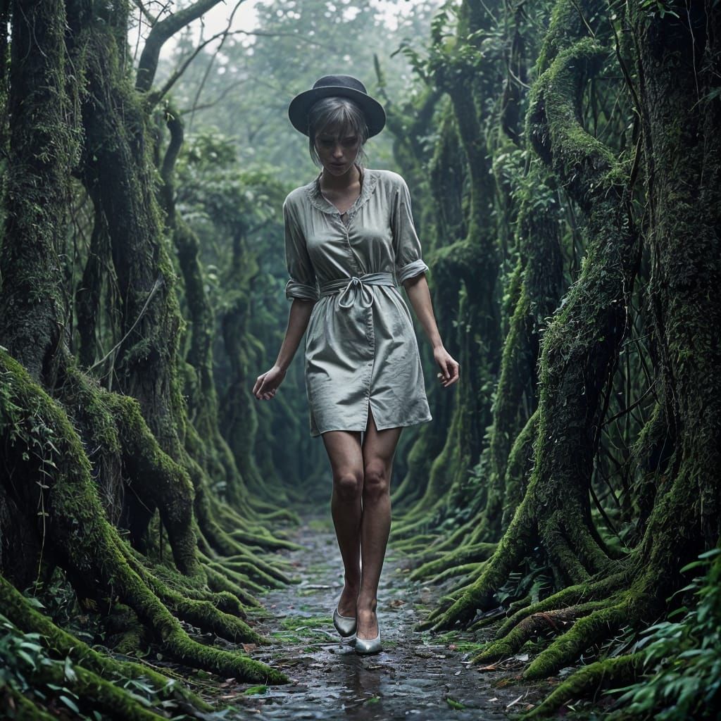 Ethereal Nurse Apparition in Mysterious Garden