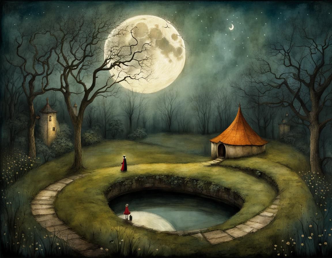Ouroboros in Magical Garden Illustration