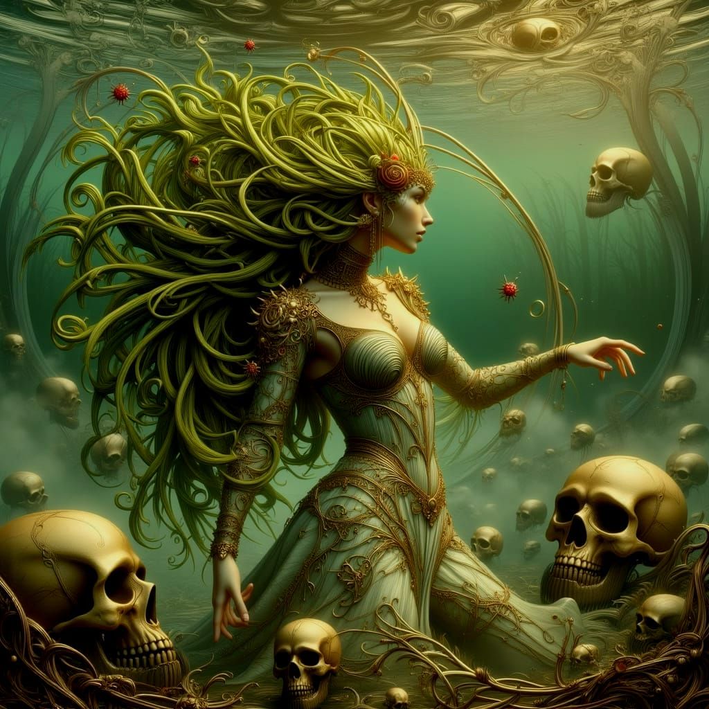 Eerie River Woman in Art Nouveau Punk Style