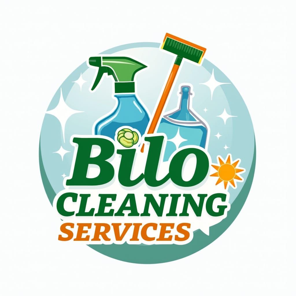 Bilo Cleaning Services Logo with Vibrant Colors and Bold Lin...