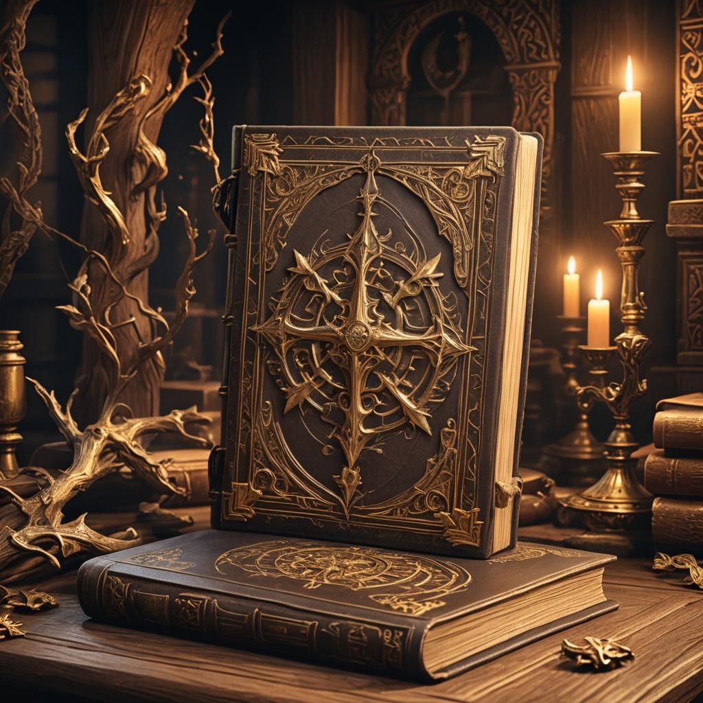 Mystical Runes Adorn Leather Book in Golden Light