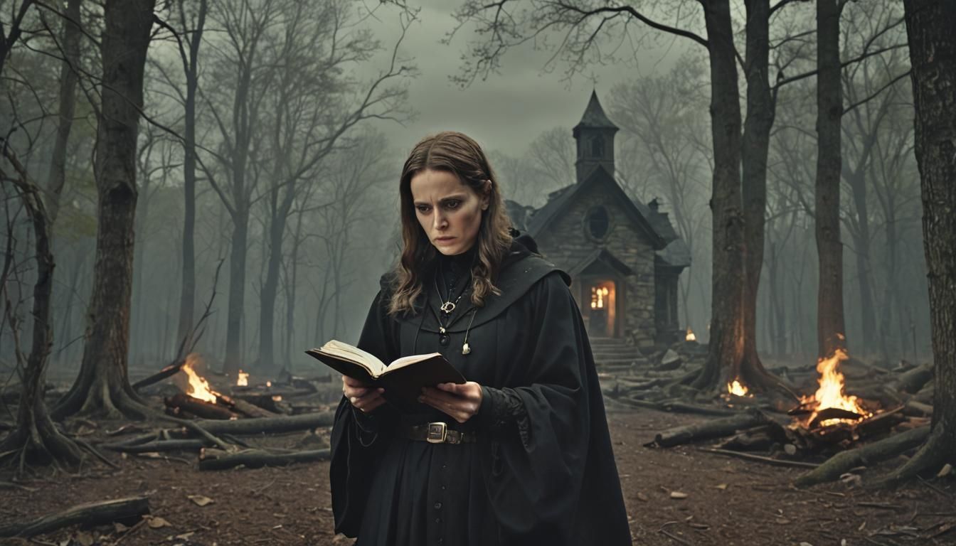 Eerie Gothic Horror Forest Clearing with Ancient Journal