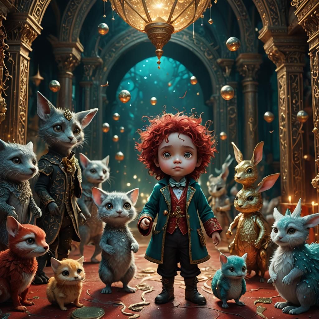 Cute Toddler Magician with Magical Creatures