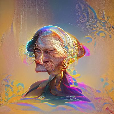 Detailed Portrait of an Old Woman in Art Nouveau Style