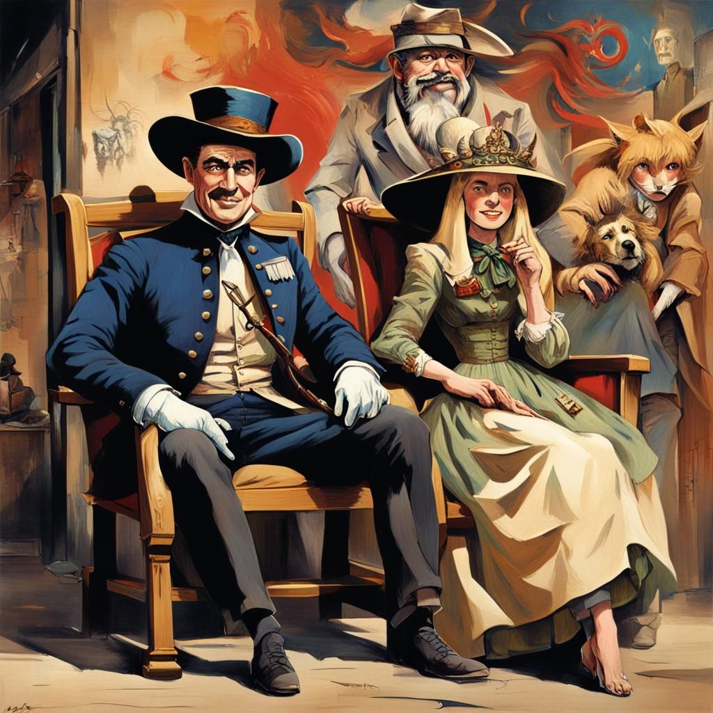 19th Century Officer with Demon and Italian Woman