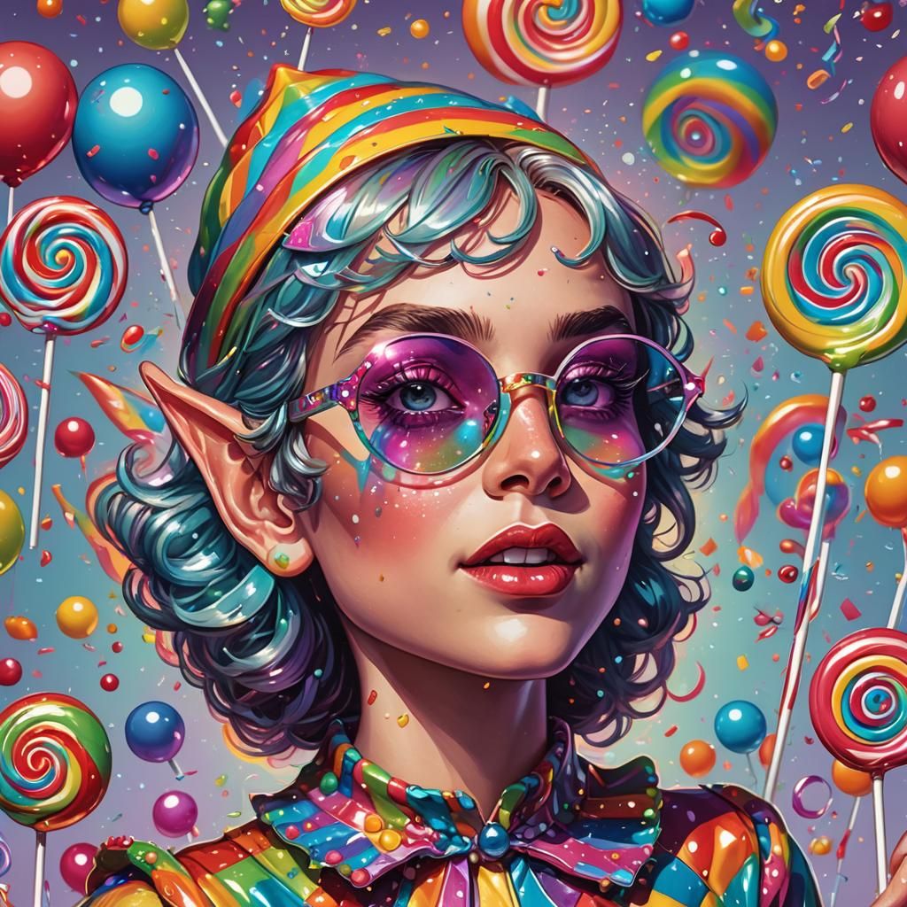 Elf with Rainbow Glasses in Digital Pop Art