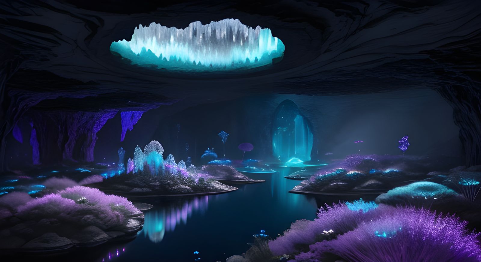 Magical Starlit Caverns of Nordthra in Ethereal Blue and Vio...