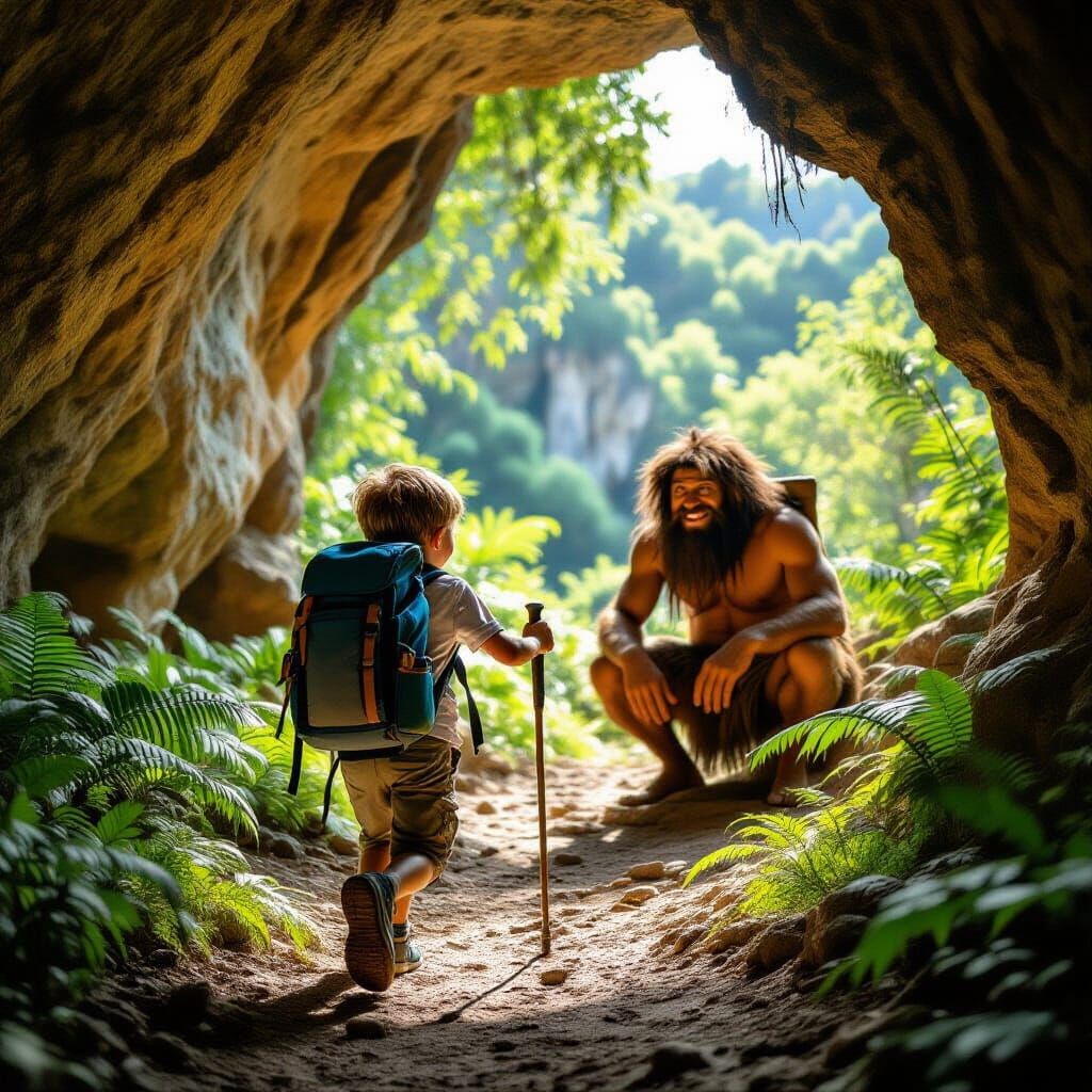 Boy's Prehistoric Adventure with Caveman Friend