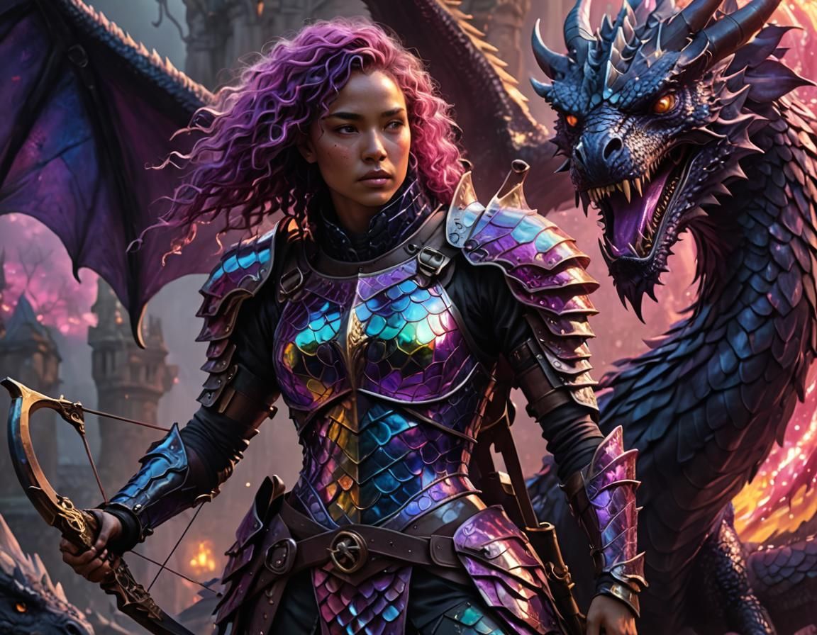 Dragon Scale Warrior Confronts Dragon, Dark Fantasy Art
