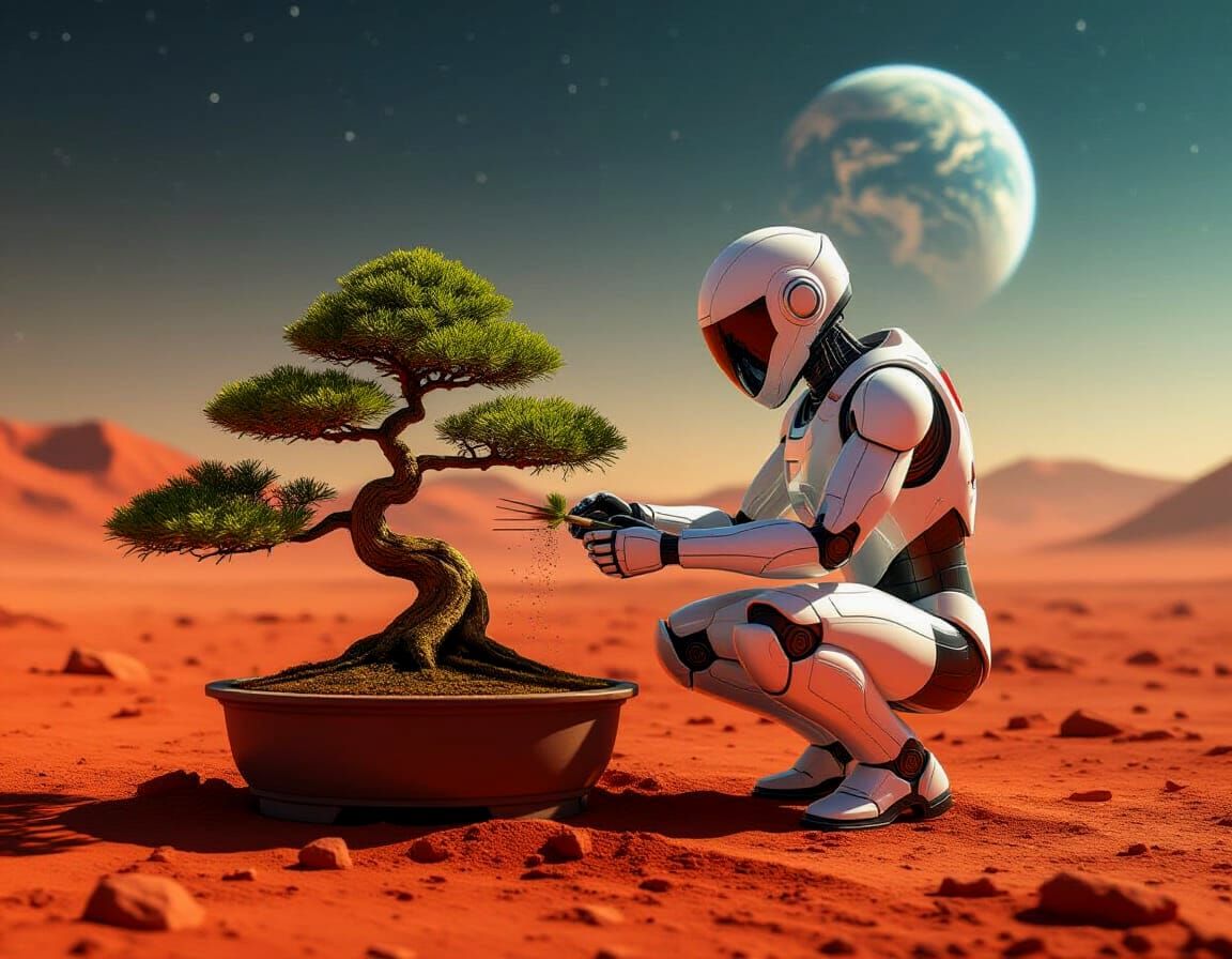 Robot Gardener Tends Bonsai on Mars in 2095