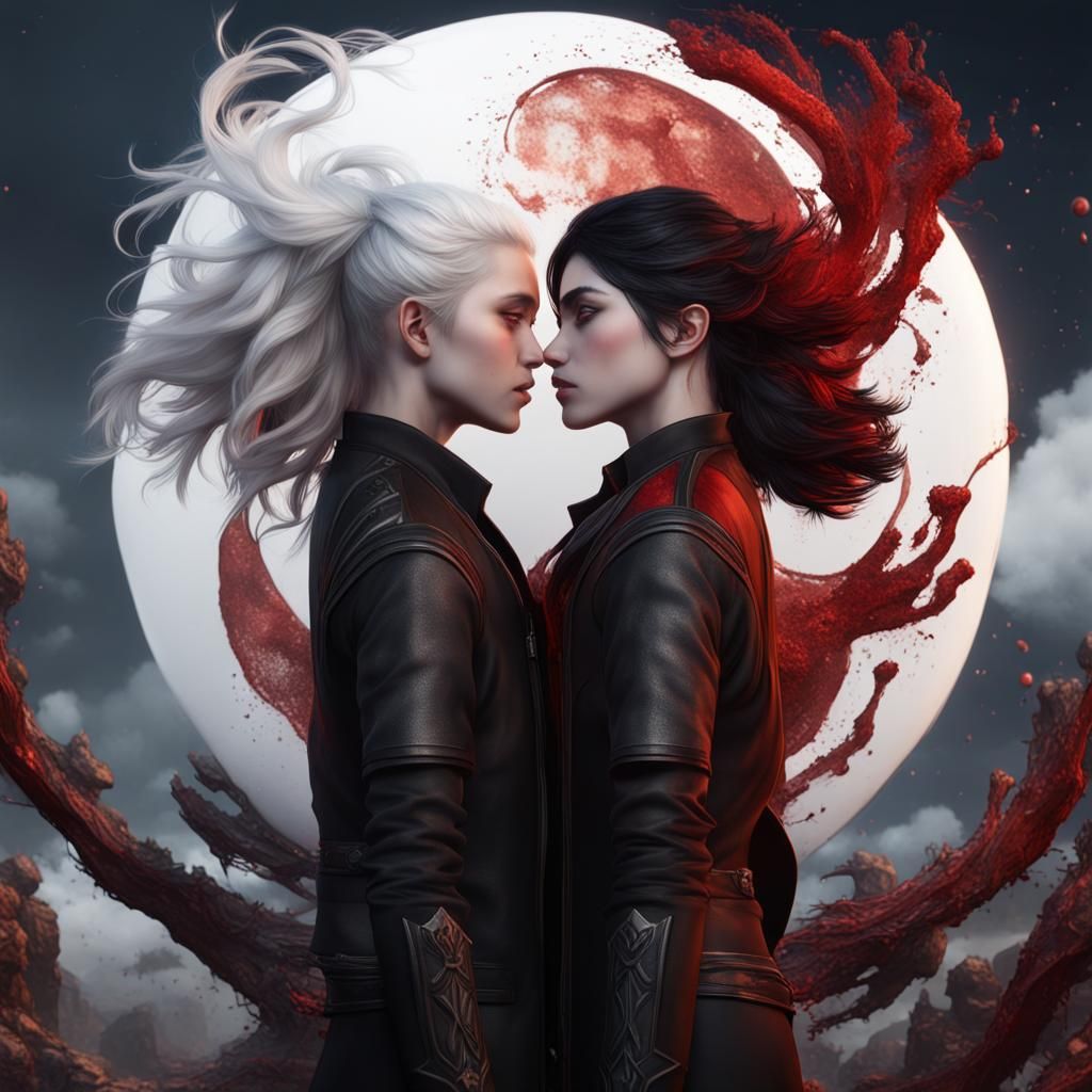 Yin and Yang Twins Controlling Blood, Detailed Matte Paintin...