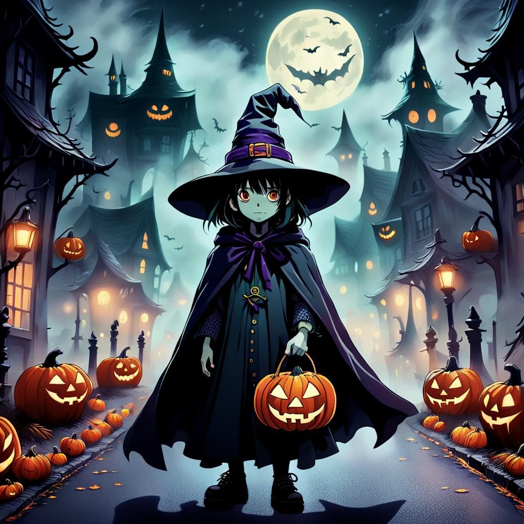 Eerie Halloween Anime in Studio Ghibli Style