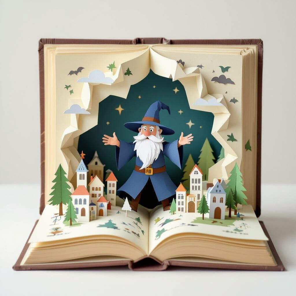 Wizard Emerges from Paper Pop-Up Book World