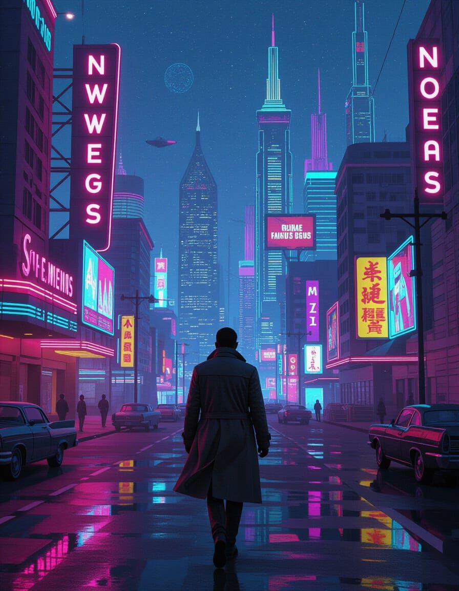 New Vegas: Cyberpunk Figure on the Neon Strip