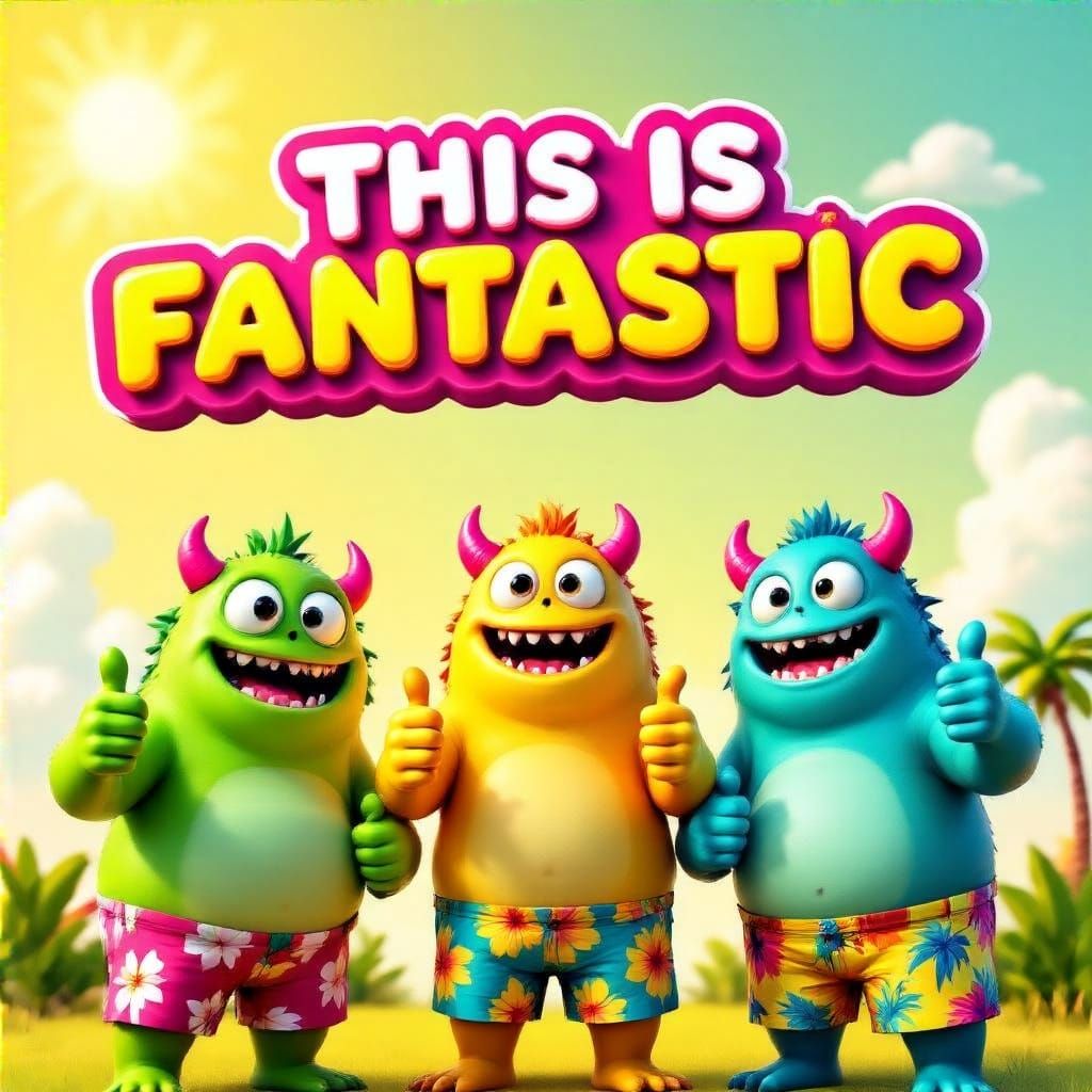 3D Cartoon Logo in Vibrant Neon Colors with Cheerful Monster...