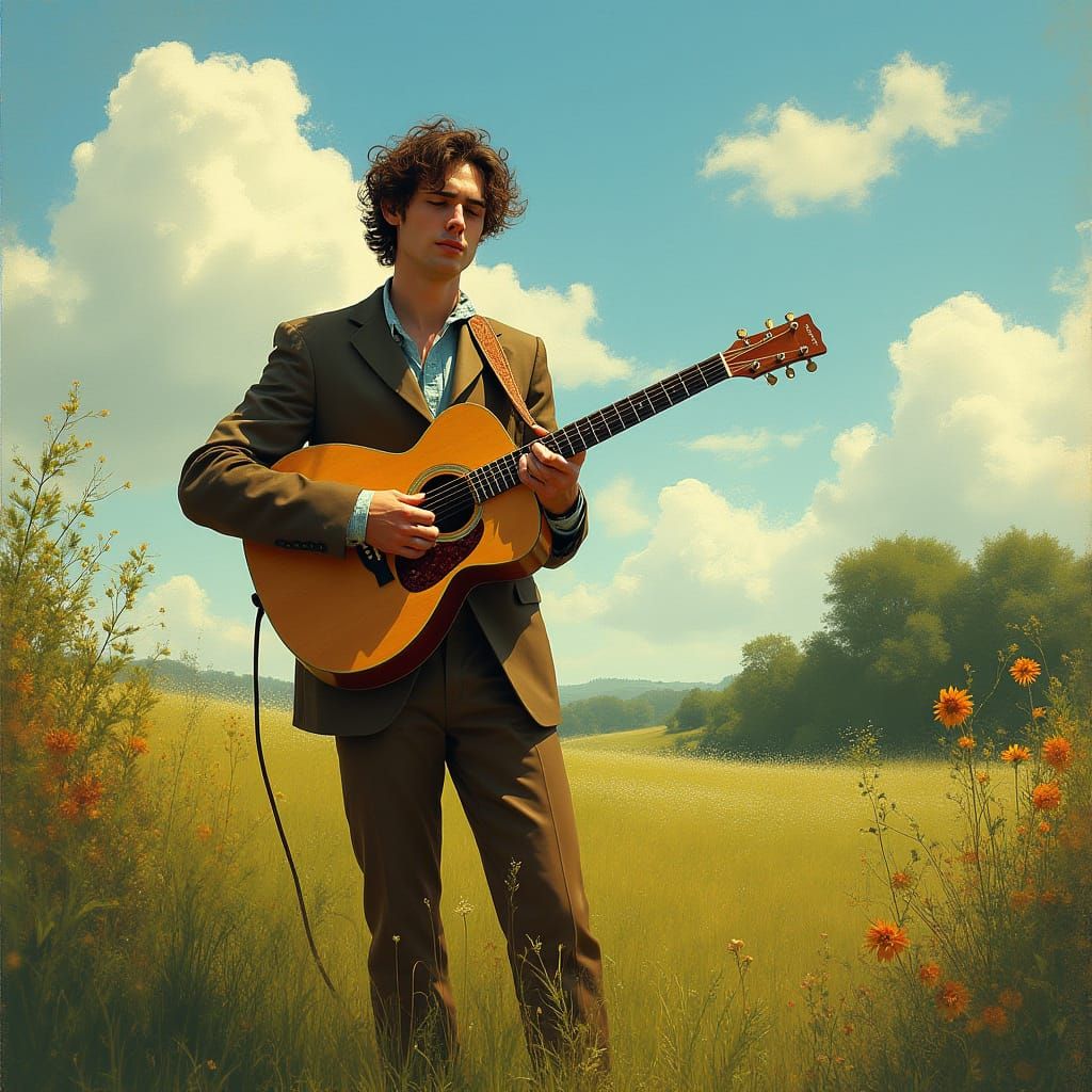 Soulful Blues Musician in a Dreamy Landscape