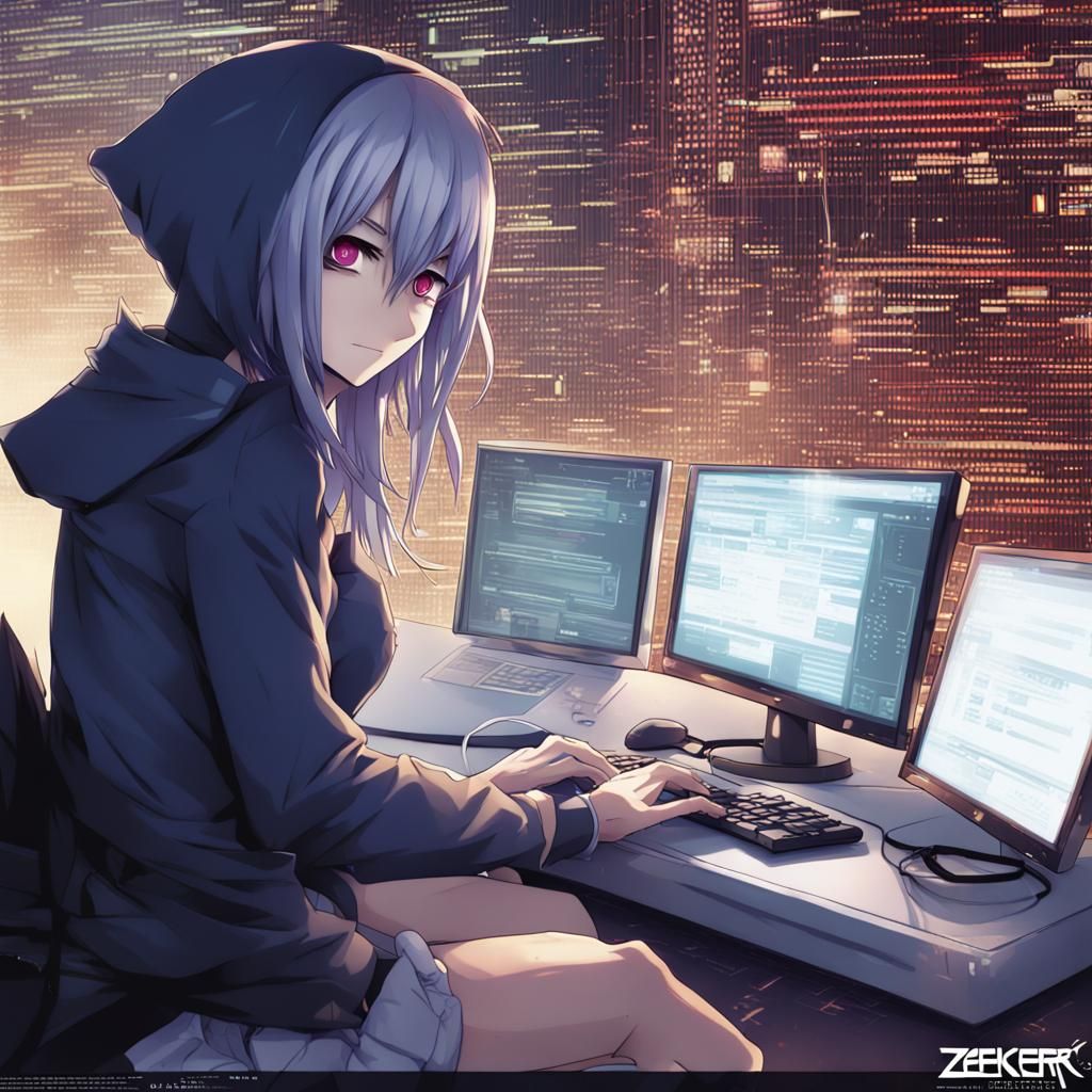 Hacker in Anime Style with Background Codes