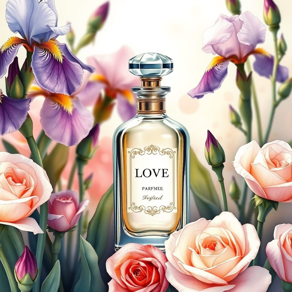 Love Perfume in Art Nouveau Watercolor Style