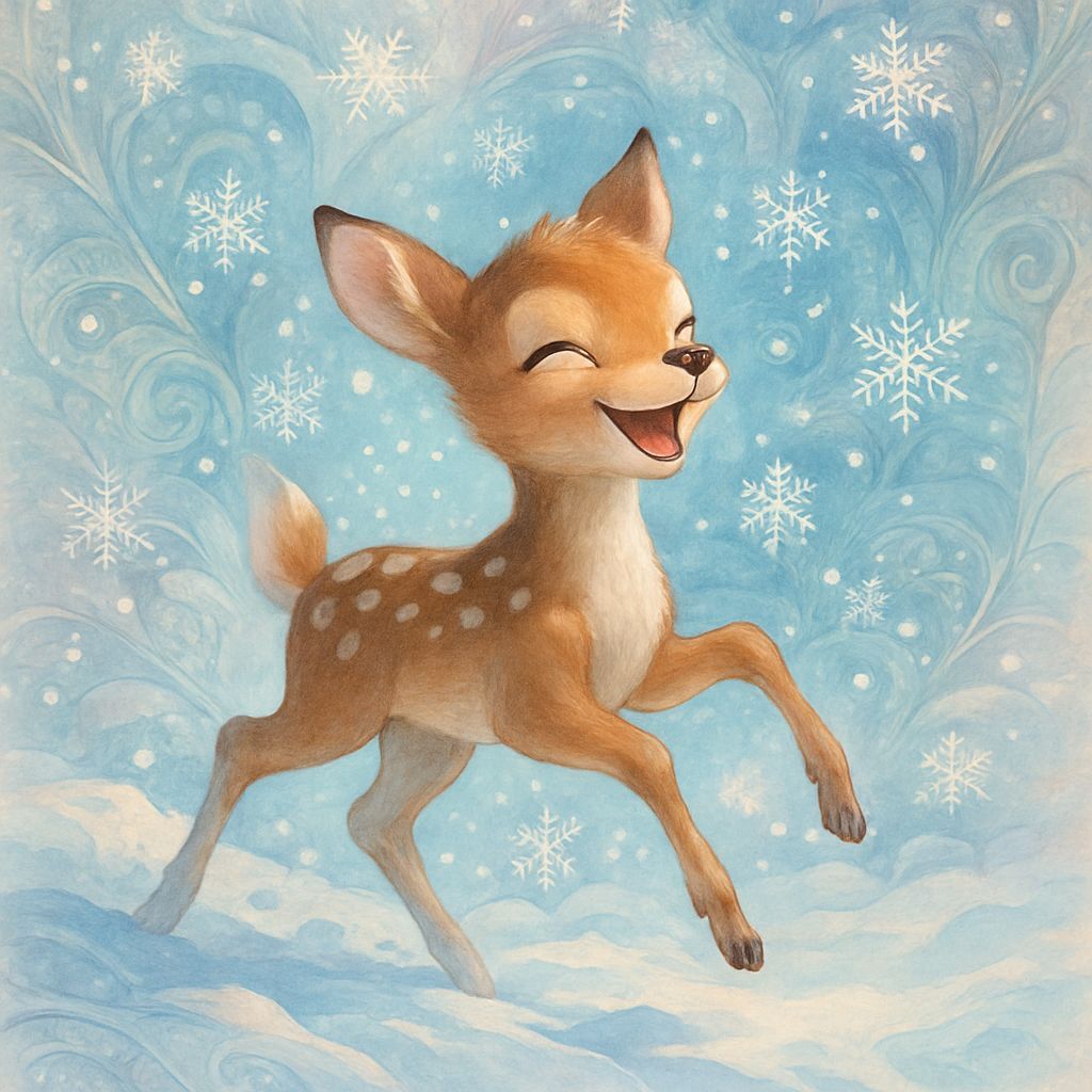 Joyful Fawn in Pastel Winter Wonderland