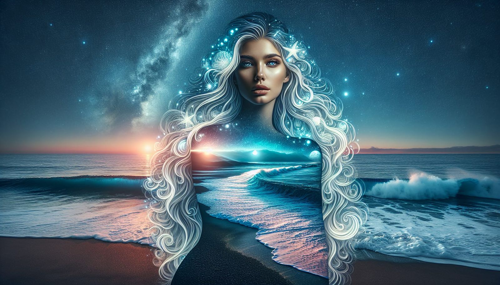 Bioluminescent Mermaid Double Exposure Fantasy Art
