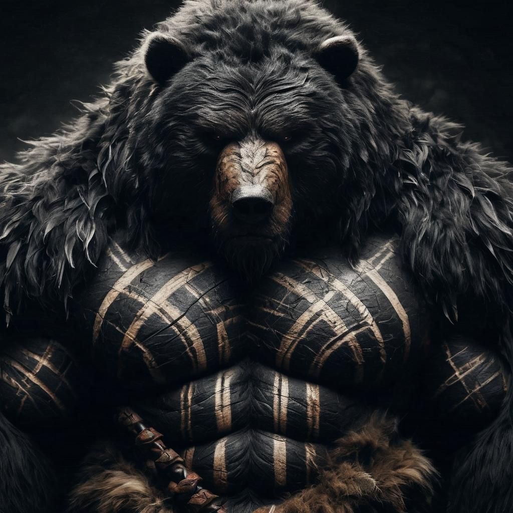 Ominous Kodiak Bear Barbarian in Elemental Darkness