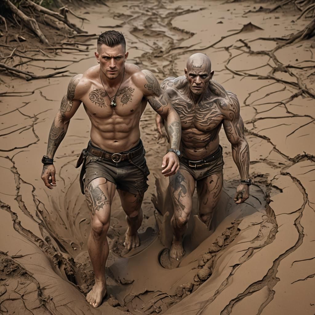 Tattooed Man in Quicksand: Fantasy Concept Art