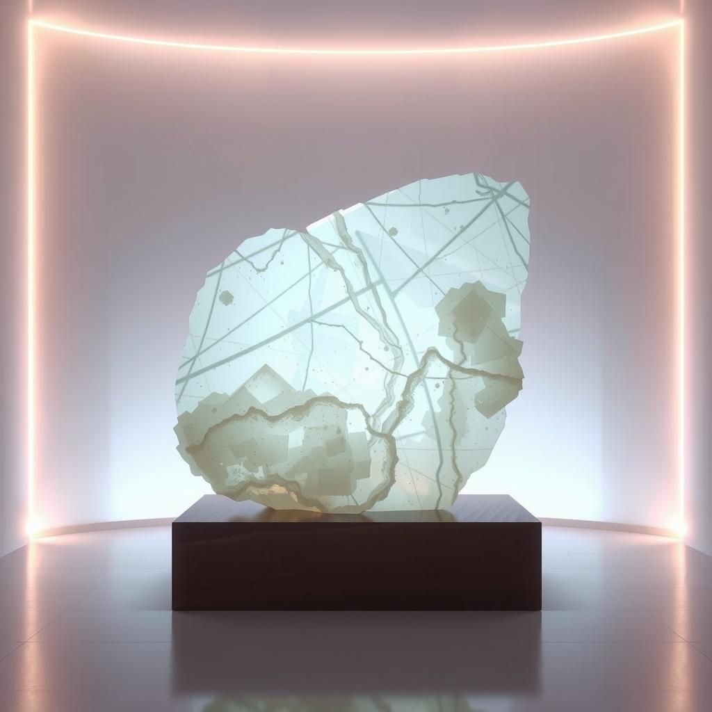 Glowing Selenite Slab in Futuristic Anime Style
